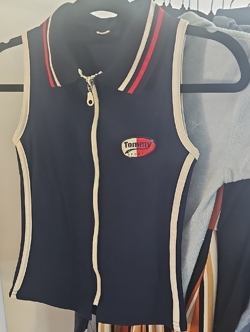 Tommy Hilfiger Navy Sleeveless Full Zip Polo with Red & White Accents